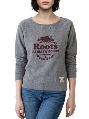 Roots Canada Grey Crewneck Sweatshirt w/ Burgundy Beaver Logo Medium